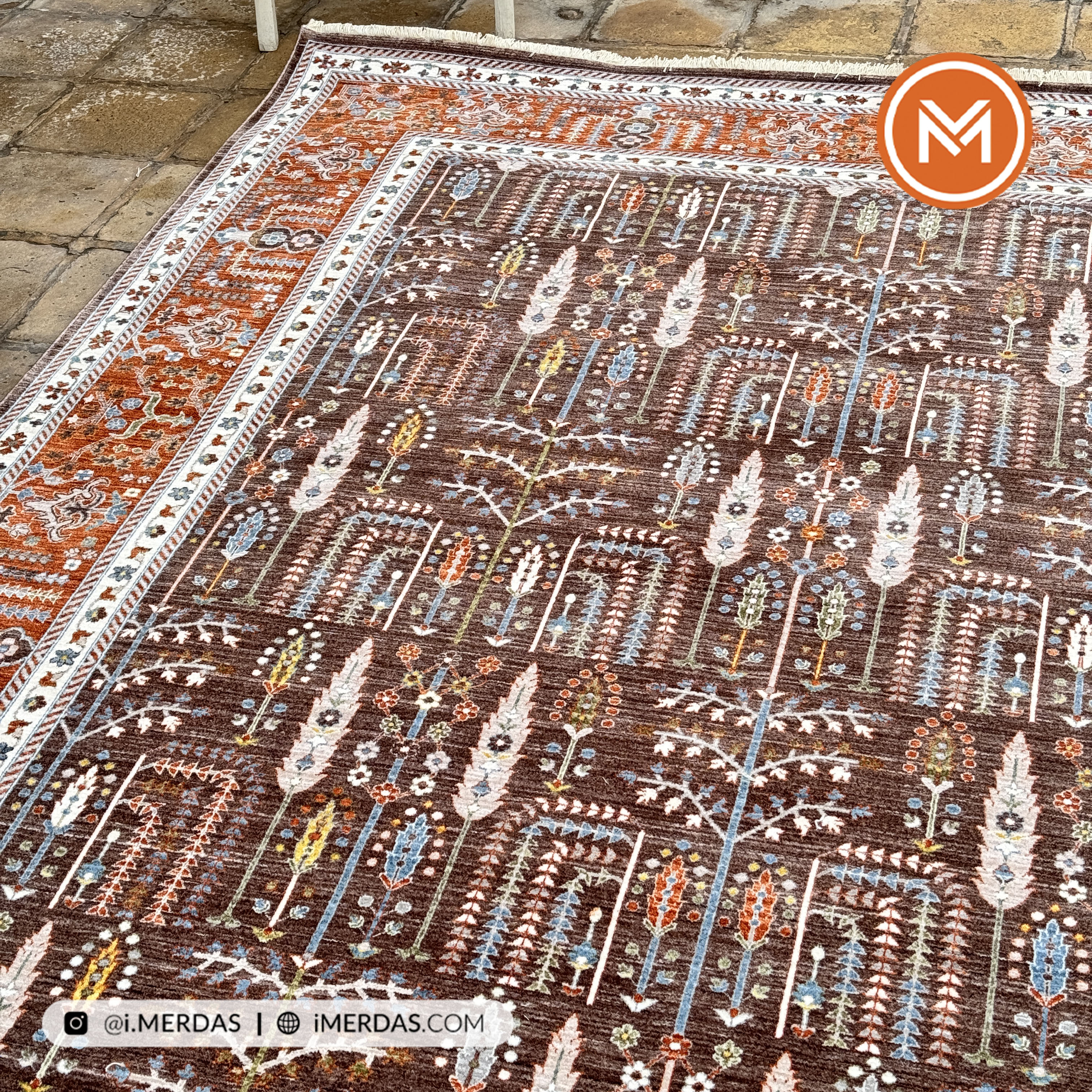 فرش وینتیج کد 76021 زمینه قهوه ای مسی